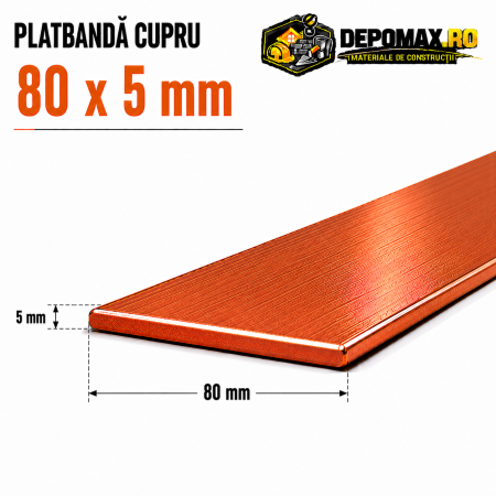 Platbanda cupru 80 x 5 mm – lungime 4 metri – EN Cu-ETP